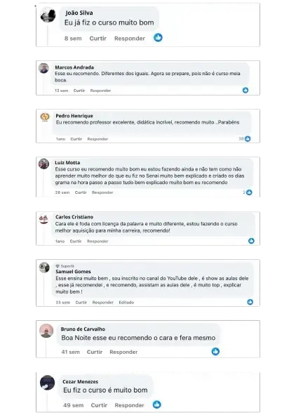 Comentários positivos de alunos sobre o curso Profissão Eletrodomésticos